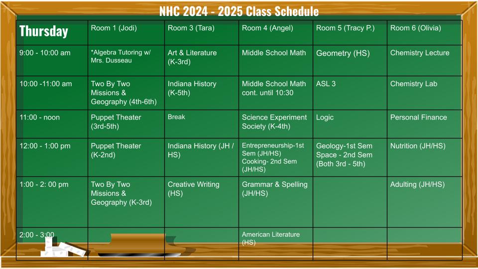 Our Classes Northside Homeschool   NHC 2024 25 Class Schedule Grid 2 